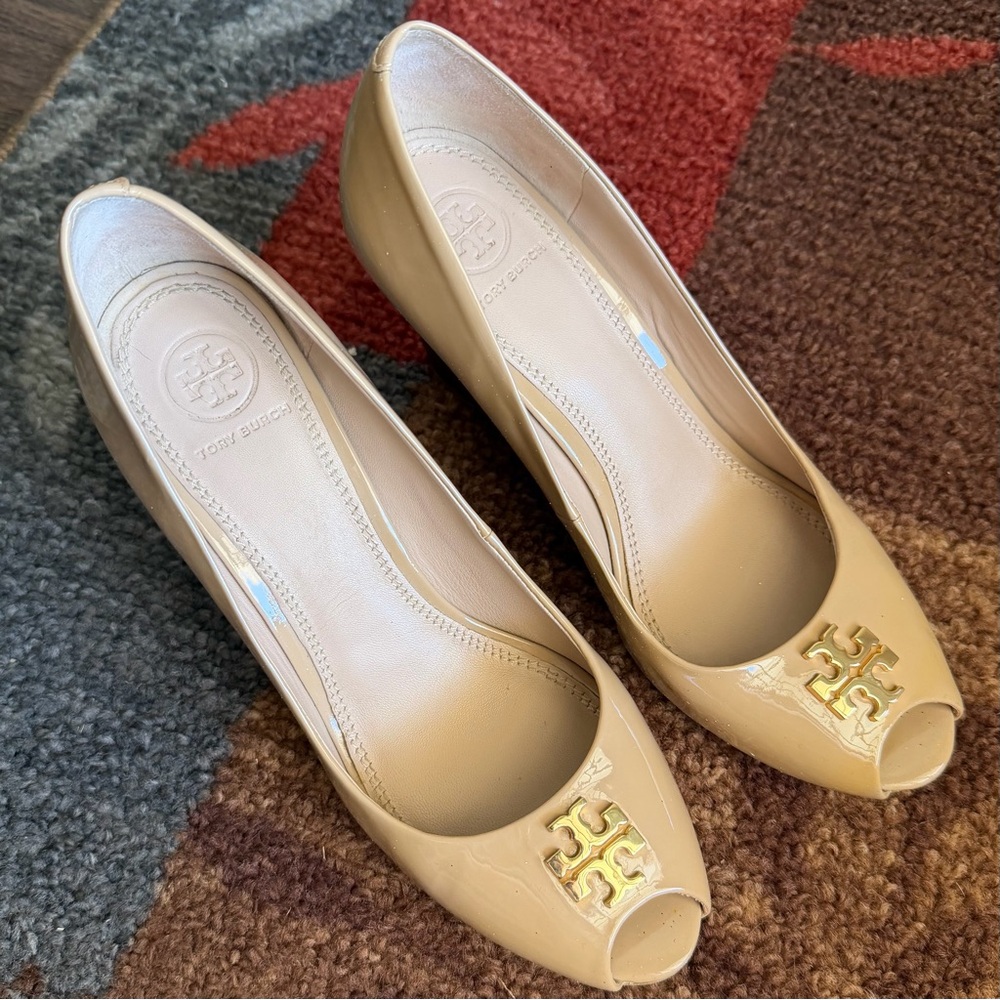 Tory Burch Burnt Almond Jade 85MM Peep Toe Wedge